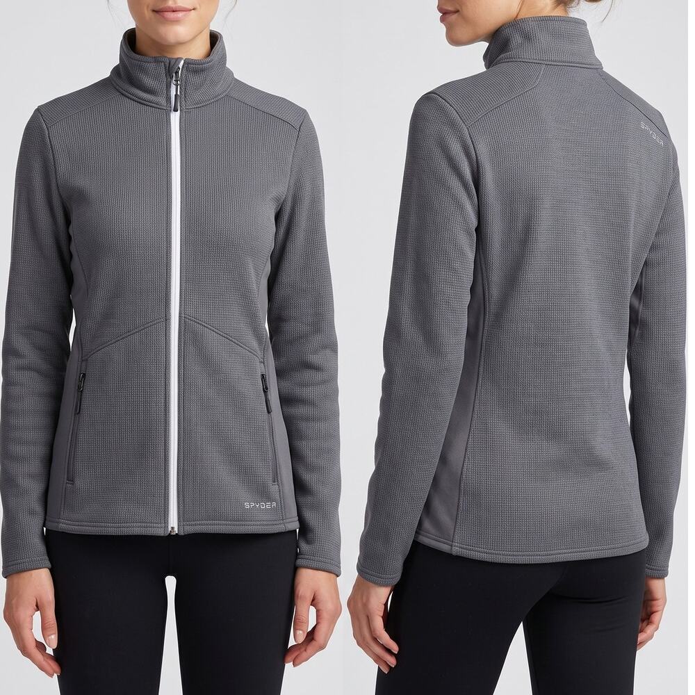 Spyder Womens M Gray Waffle Front Zipper Jacket Athletic 100% Polyester
